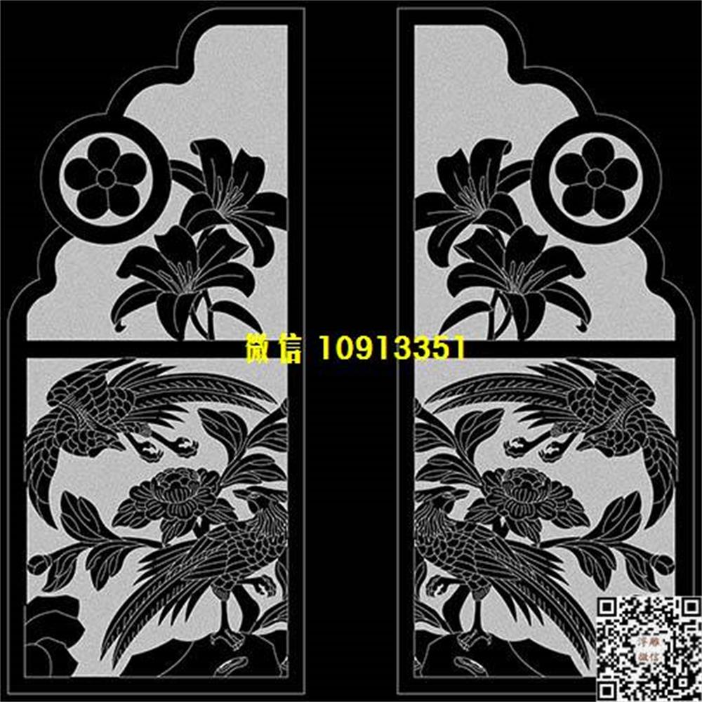 精雕图19a鹤百合墓碑板精雕图线雕图线条图单线铣底图_电脑雕刻plt文泰矢量图精雕图浮雕图